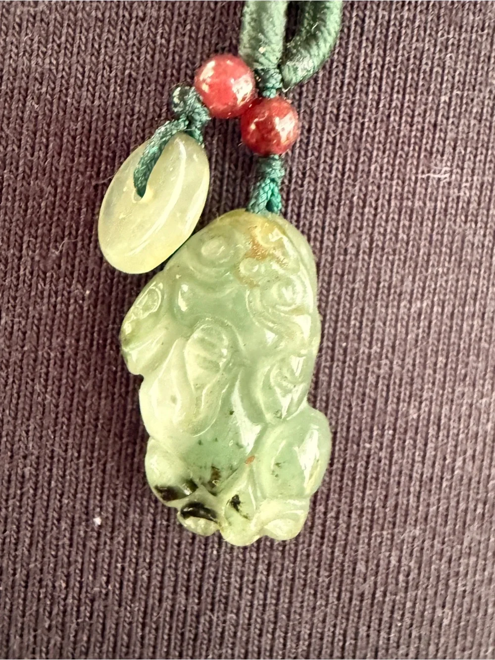 Hand-Carved Icy Jade Pendant Necklace in Green and Cream